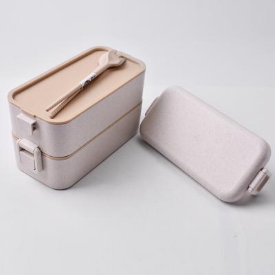 China Freshness Preservation Wheat Straw Square Plastic Insulated 2 Layer Fiber Whest Bento Box Portable Kids Degradable Packing Whear for sale