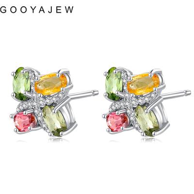 China GOOYAJEW Trend Women's Red Fine Gem Gemstones Gift S925 Stone Jewelry 5028 Sterling Silver Stud Earrings 2022 Tourmaline 925 for sale