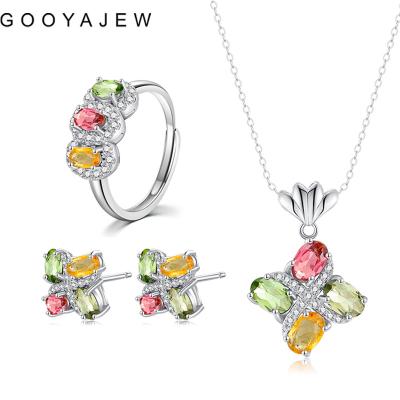 China GOOYAJEW Womens Sterling Silver Necklace Rings Earrings 2022 Vintage Tourmaline 925 Rubellite S925 Gem Stone Fine Jewelry Set 1069 for sale