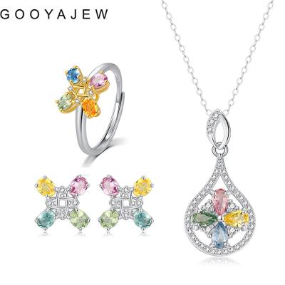 China GOOYAJEW Vintage Sapphire 925 Women's Crystal Stone Gemstones S925 Fine Jewelry Set 1201 Sterling Silver Necklace Rings Earrings 2022 for sale