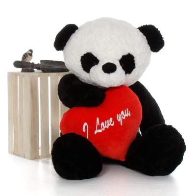 China Large Panda Bear plush toy with red heart/giant life size stuffed panda for sale