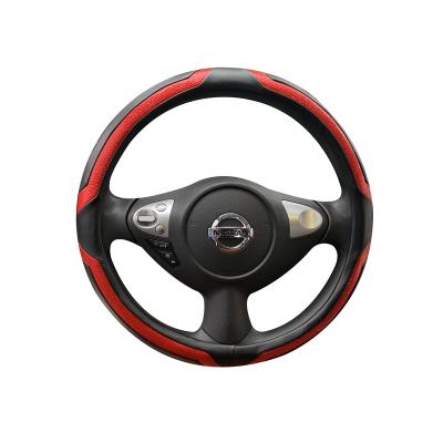 China Car PU/PVC PU/PVC Steering Wheel Cover Black Leather Red Patchwork Style Eco-friendly Protection SWC Wrapping for sale