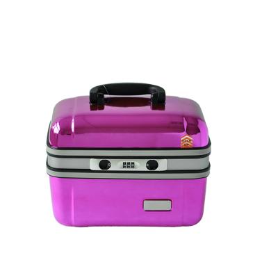 China Lady Professional Travel Hard Case Password Lock Cosmetic Vanity Suitcase With Portable Aluminum Mirror Makeup Box for sale