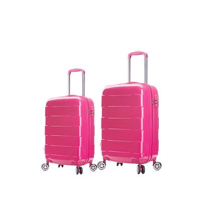 China Shiny Colors Wheel PC TSA Hard Lock Zipper Spinning Portable Travel Suitcase Sets 2pcs Travel Suitcase Sets for sale