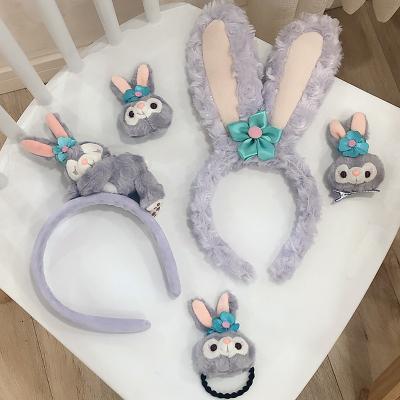 China Soft Cute Cartoon Doll Bunny Hair Band Plush Bunny Hair Band Elastic Band Main Rabbit Ears Wash Face Headband for sale