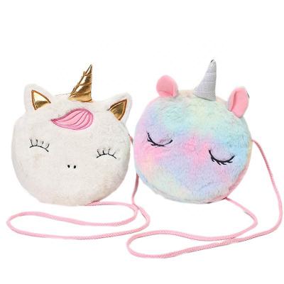 China Cross the latest fasion Cute unicorns children's fur OEM single-shoulder bag custom animals - body purse Messenger Bag plush kids handbag for sale