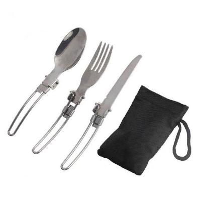 China Easily Cleaned Stainless Steel Outdoor Camping Tableware Increasing Tableware Knife Fork Folding Spoon Three Piece Set for sale