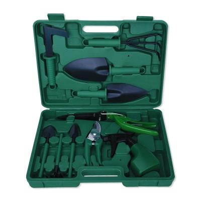 China New Europe Gardening Tools 10 Pieces Toolbox Family Florist Shovel Rake Shovel Watering Box Garden Shears Green Set Garden Tools for sale