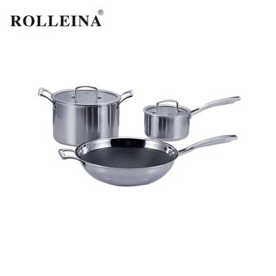 China Viable Hot Sale Triple Tier Stainless Steel Pot Cookware Professional Culinary Set for sale