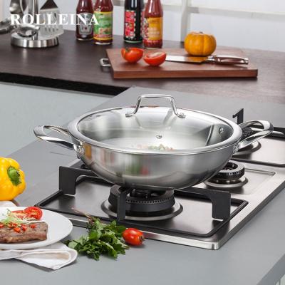 China Sustainable New Type Cooing Traditional Stainless Steel Triple Pan Induction Wok Durable for sale