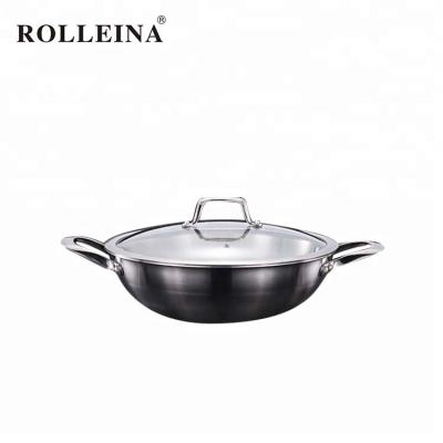 China Sustainable New Type Durable Stainless Steel Triple Cookware Traditional Wok for sale