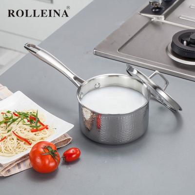 China Factory Price Sustainable Ply Stainless Steel Induction Cookware Tri Hammered Noodle Cooking Pot Sauce Pan for sale