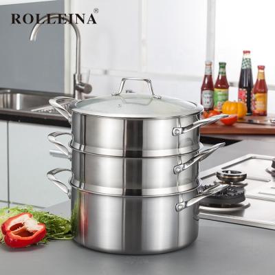 China Sustainable Stainless Steel Cooking Pot Triple 3 Layer Food Corn Dumpling Steamer Pot for sale