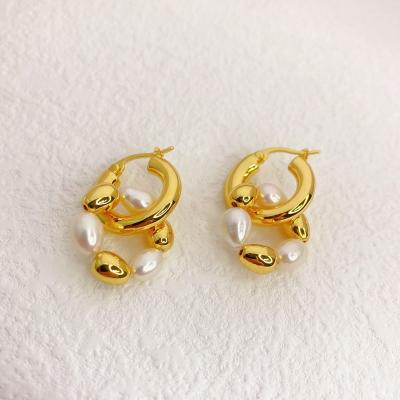 China Office / Career 2022 Detachable Beaded Gold Beans Grown To Bead Earrings Personalized Brass 18K GOLD PLATED EARRINGS for sale