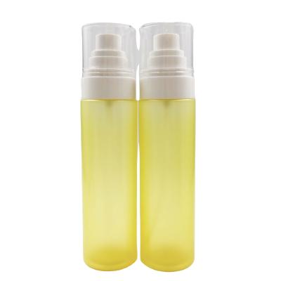 China Custom Shiny Yellow 200ml PET Container Skin Care Aerosol Liquid Face Cream Bottle With Sprayer Pump For Cosmetic Packaging for sale