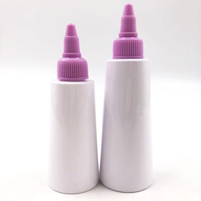 China NEW 80ml 100ml PET Custom white plastic cosmetic bottles toner liquid container with purple screw lid for cosmetic packagino for sale