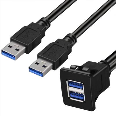 China Dual COMPUTER Ports Adjust USB 3.0 Panel Mount Flush Extension Cable with Loop for Car Truck Boat Motorcycle Dashboard for sale