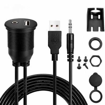 China COMPUTER USB 2.0 & 3.5mm Car Mount Stream Cable 3.5mm + AUX Waterproof Cable. USB2.0 Extension Dash Panel Mount Kit for Car for sale