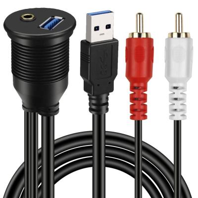 China COMPUTER USB 3.0 2 RCA Male to 3.5mm Car USB3.0 Female Flush Mount Extension Cable 2RCA USB 3.0 Female Flush Mount Extension Cable for sale