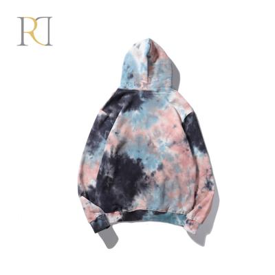 China Vintage Anti Shrink Custom Color Block Tie Dye Hoodie Women Cropped Oversize for sale