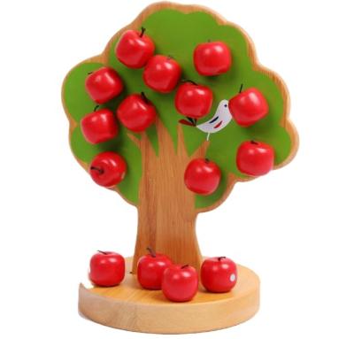 China Intelligence Montessori Developing Wooden Fruit Picking Toy Magnetic Apple Tree Toy for sale