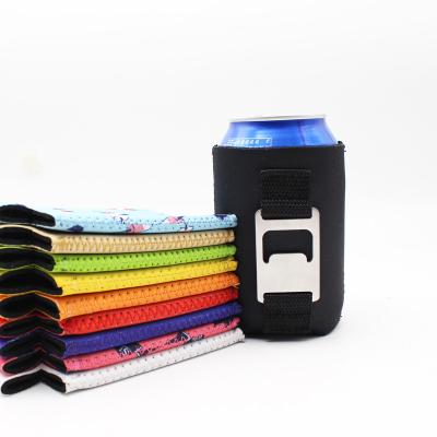 China OEM ODM Neoprene Wrap Beer Can Cooler Waterproof Bottle Sleeve With Opener Custom Sublimation Printed Blank Stubby Holder for sale