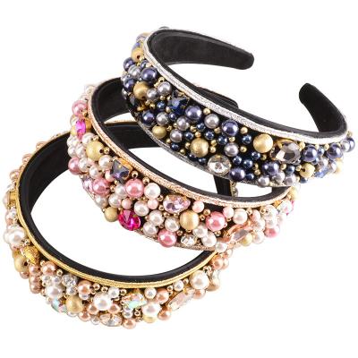 China Pretty Custom Luxury Fashional Crystal Headbands Rhinestone Colorful Diamond Pearl Baroque Headbands For Women for sale