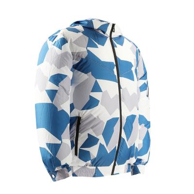 China OEM Service Breathable Cotton Polyester Camouflage Blue Green Air Conditioning Clothes With Fan Cooling for sale