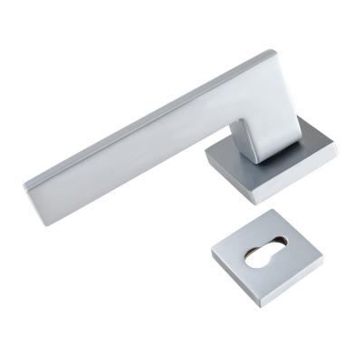 China Modern Matte Zinc Alloy Chrome Cleaver Lever Aluminum Material Interior Door Handle Set for sale