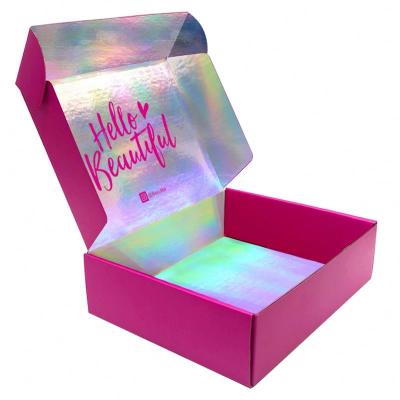 China Recycled Materials Logo Holographic Mailing Mailing Custom Shipping Box Pringting Cosmetic Packaging For Lip Gloss Lash Lash Listing Box for sale