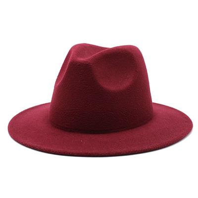 China Autumn Winter Felt Hat Flat Brim Jazz Cap High Quality Fedoras Vintage Style Big Brim Hats Unisex British Church Hats for sale