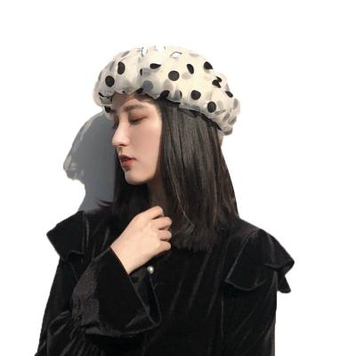 China Autumn Summer Organza Dot Beret Comfortable For Female Stylish Hat Lolita Cap Women Gauze Mushroom Berets Cute Cap French Fashion for sale