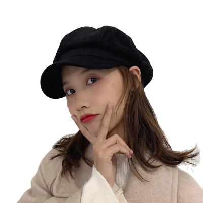 China French Newsboy Hats Ladies Cap Cabbie Hats Painter Winter Women Deerskin Velvet Beret Girls Octagonal Simple Solid Comfortable Hat for sale