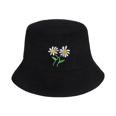 China Sunshade Men Women Summer Fisherman Hats Bucket Hats Daisy Embroidery Sun Hat For Outside Travel Packable for sale