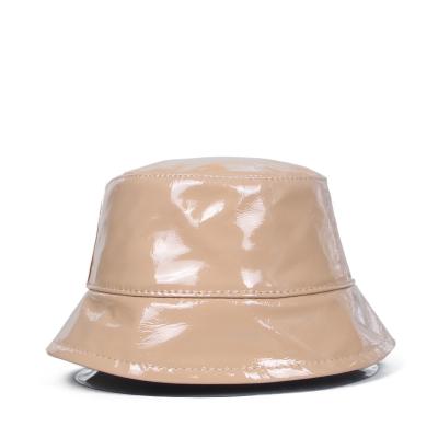 China Solid Fisherman Hat Women Patent Leather High Quality Winter Rain Hats Minimalist PU Polyurethane Bucket Hat for sale