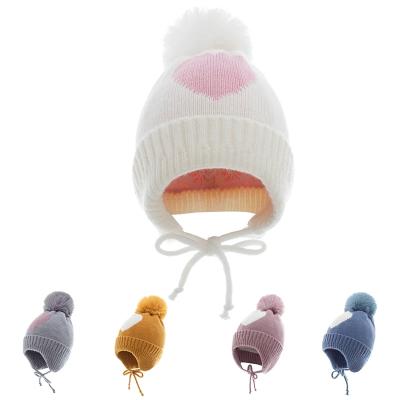 China breathable & Winter Kids Waterproof Beanies Cover Protective Ear Ball Baby Big Love Heart Hat Keep Warm Kids Knitted Hats Wool Hoods for sale