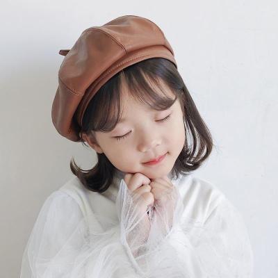 China Autumn And Winter Retro Beret Hat Fashion Child Pu Leather Beret Beanie Boinas Para Hat for sale