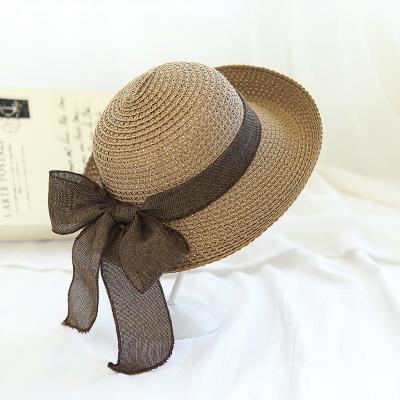 China Soft Sun Protection Summer Bow Knot Foldable Straw Hat Sun Hat Beach Sun Visor For Women for sale