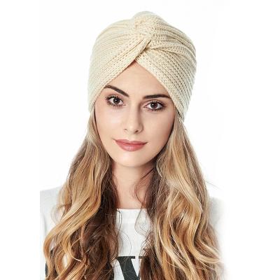 China Mulitifunction Fashion Women's Turban Hats Cute Head Wrap India Twist Knitted Cross Hats Ladies for sale