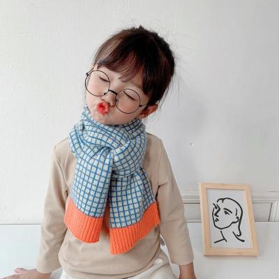 China 2021 New Arrival Casual Winter Kids Scarf Fashion Patchwork Warm Plaid Knitted Long Scarf Children Scarves for sale