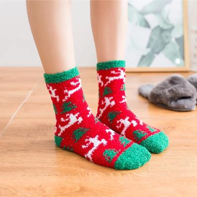 China Coral Fleece Wool Cotton Breathable Winter Plus Thick Warm Christmas Tree Thermal Socks Gift for sale