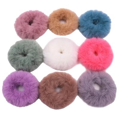 China Fashion Girls Elastic Rabbit Fur Scrunchie Hair Rope Ponytail Holder Plush Hair Band Hair Accessories for sale