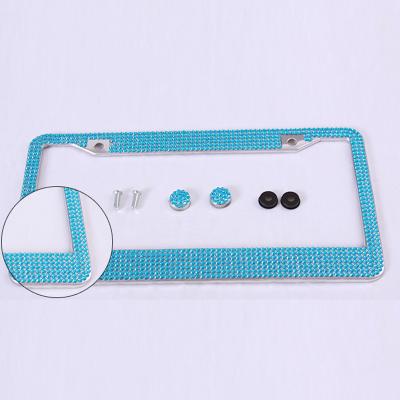 China Diamond Car Frames Stainless Steel American Number Plate Frame Luxury Glitter Rhinestone Car Tag Colored Frame With Diamond Screw Set for sale