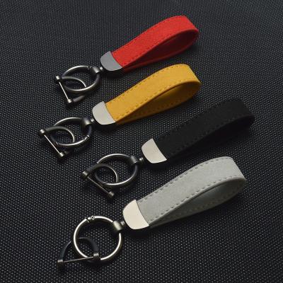 China Creative Eco-friendly Suede Car Key Chain Leather Hanging Horseshoe Buckle Personalized Car Key Holder Metal Key Chain Anti-lost Gift for sale