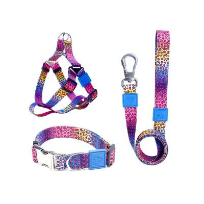 China Quick Release Wholesale OEM/ODM Dog Harness Leash Set Custom Logo Polyester Pet Adjustable Collars Custom Set for sale