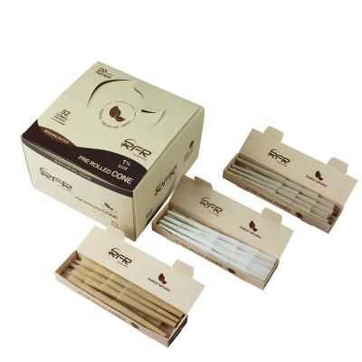 China RFR Slow Burning Rolling Paper Cones 1 1/4 Size Unbleached White Brown Hemp Custom Pre Rolled Cones for sale