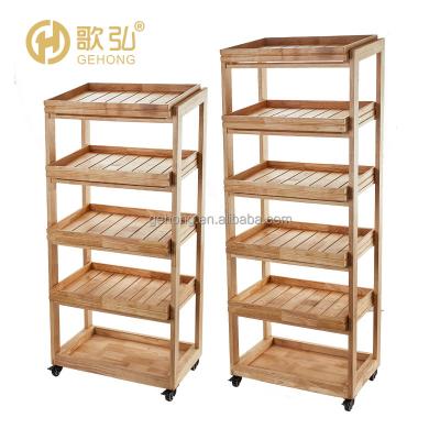 China 4 Tier Food Mobile Food Display Stand Wooden Frame Food Product Display Stand Mobile for sale