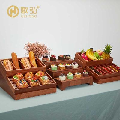 China Modern luxury factory direct sales stand 2022 new custom food display rack buffet cake dessert wooden snack rack set for sale