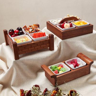 China Modern Desgin Factory Support Customization Snack Dish for Dried Fruit and Nuts Snack Dish Compartment Wooden Snack Tray for sale