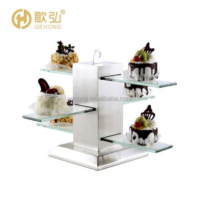 China Modern Luxury Metal Mirror Wedding Etagere Cupcake Display Black SS Glass Catering Tray Serving Obsession Modern Metal Mirror Tea Cake Stand For Sale for sale